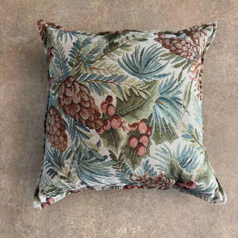 Tapestry Door Stop Pillow, Pinecones & Berries, Green Corduroy Back Accent Decor